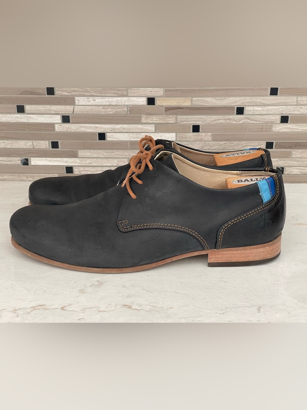 JOHN FLUEVOG CBC Radio Classic Derby Shoes Burnished Blue Suede Leather, Size 11